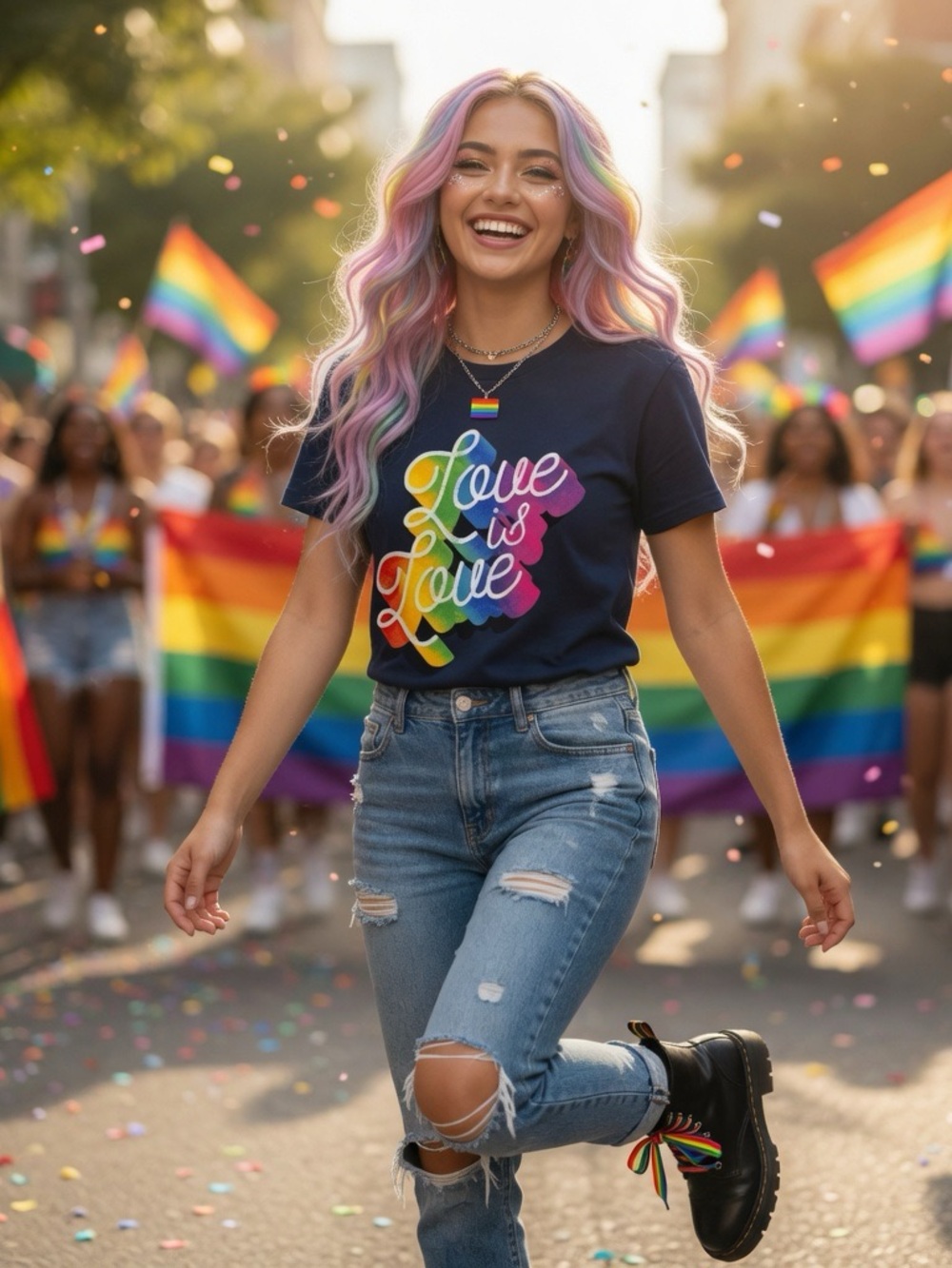 Love Is Love Rainbow Graphic Tee - Navy